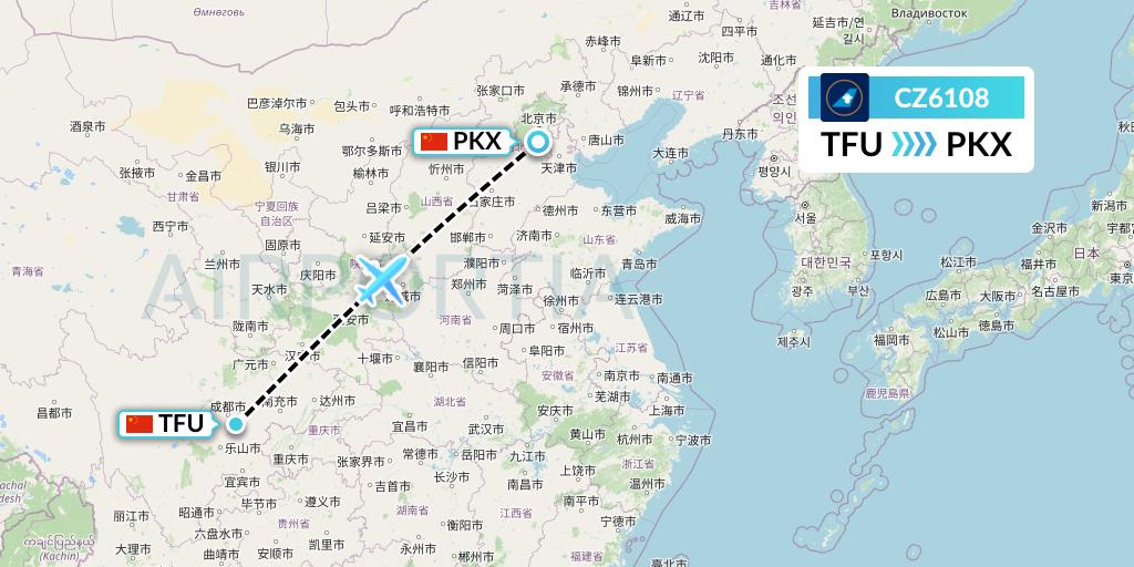 CZ6108 China Southern Airlines Flight Map: Chengdu to Beijing