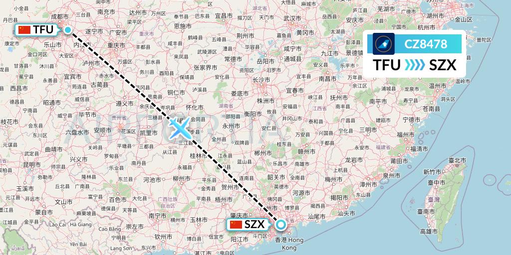 CZ8478 China Southern Airlines Flight Map: Chengdu to Shenzhen
