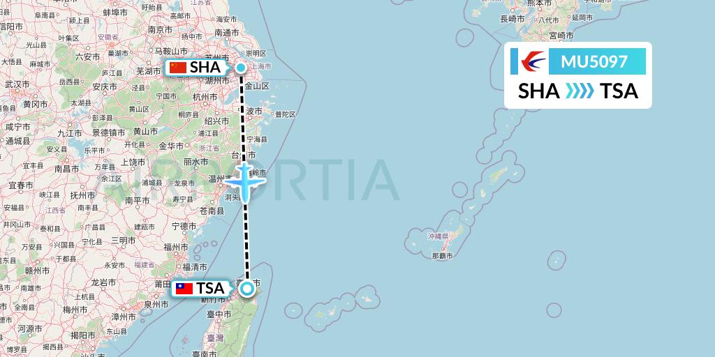 MU5097 China Eastern Airlines Flight Map: Shanghai to Taipei
