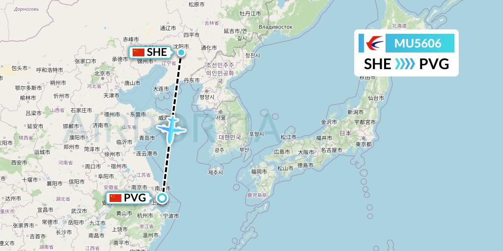 MU5606 China Eastern Airlines Flight Map: Shenyang to Shanghai