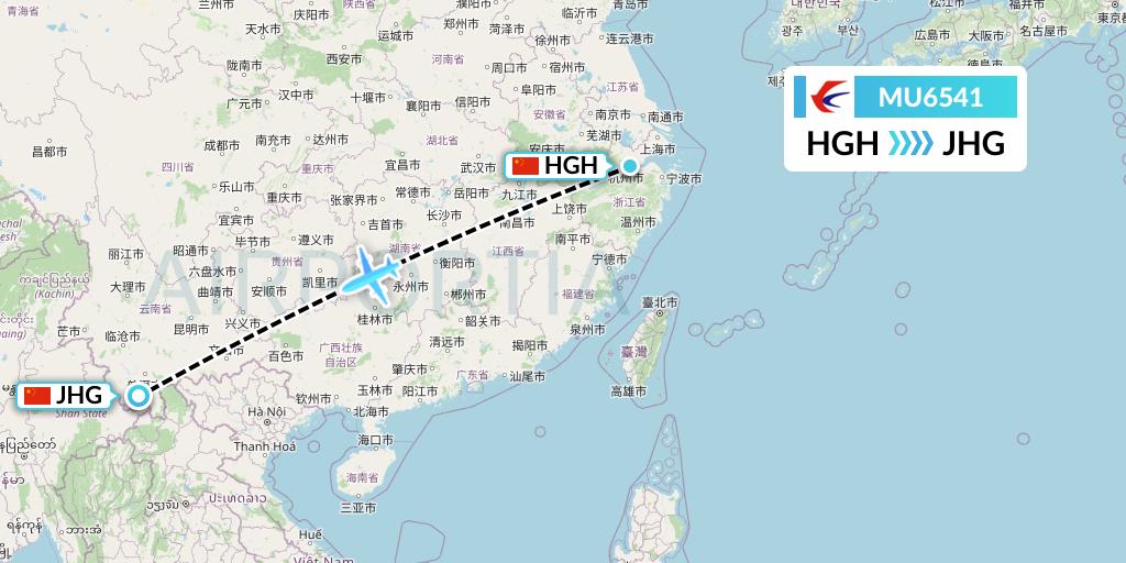 MU6541 China Eastern Airlines Flight Map: Hangzhou to Jinghong