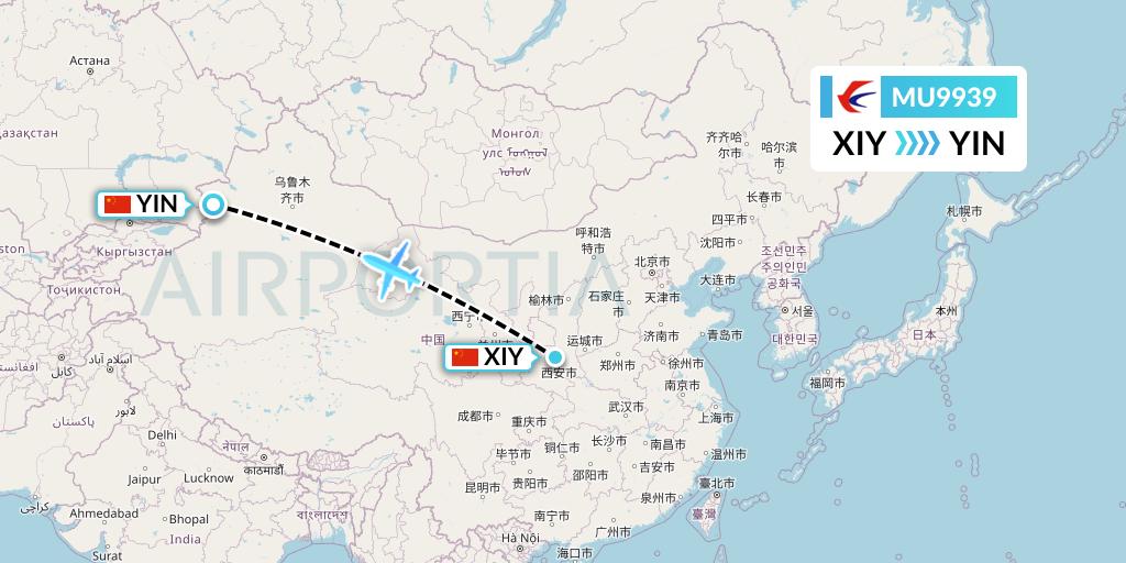 MU9939 China Eastern Airlines Flight Map: Xi'an to Yining