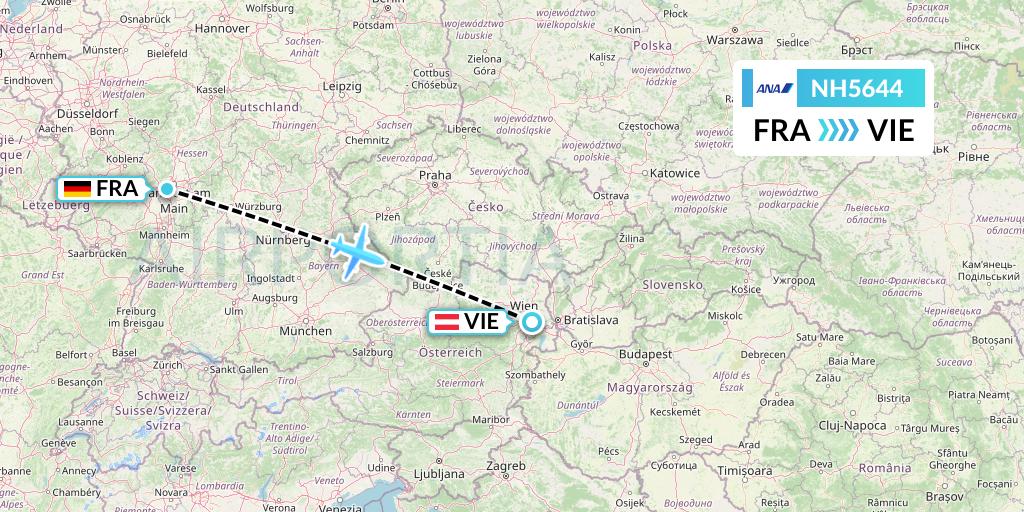 NH5644 All Nippon Airways Flight Map: Frankfurt to Vienna
