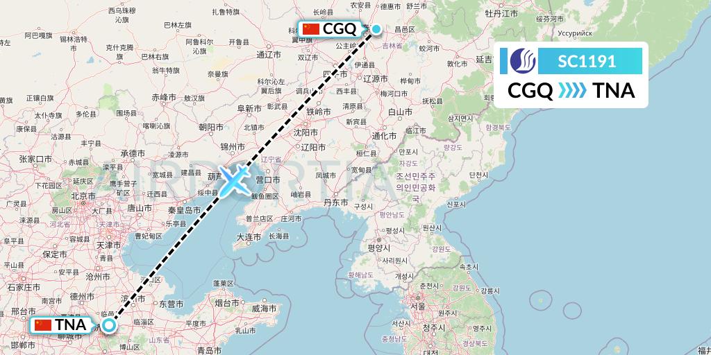 SC1191 Shandong Airlines Flight Map: Changchun to Jinan