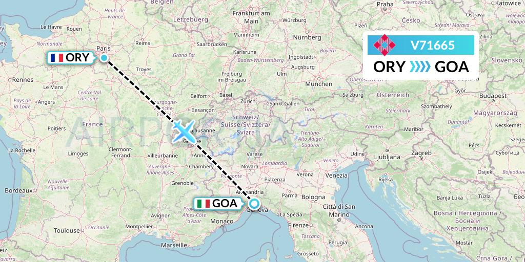 V71665 Volotea Flight Map: Paris to Genoa