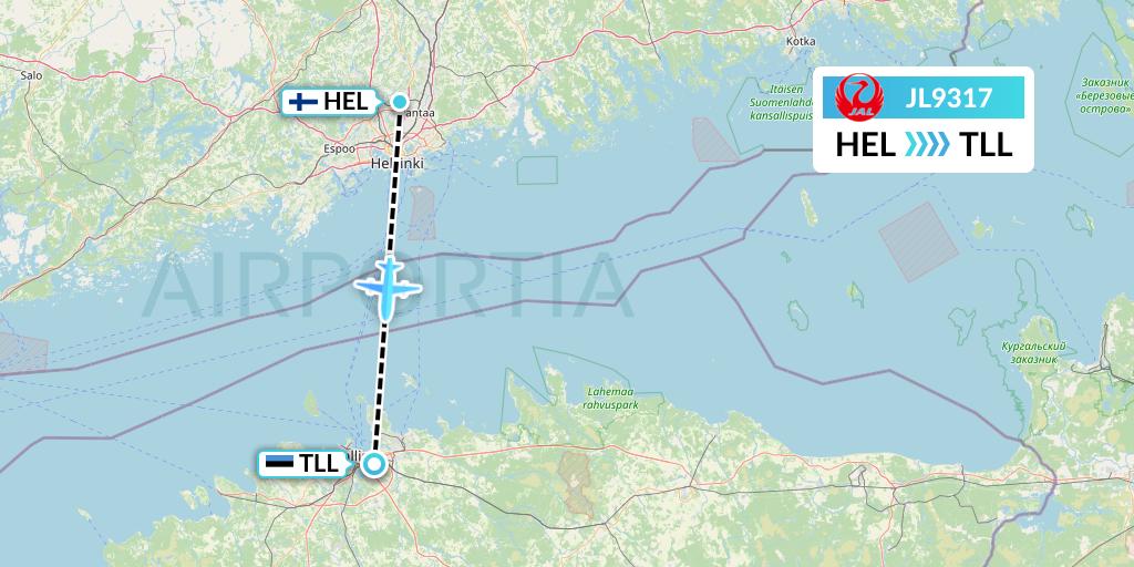 JL9317 Japan Airlines Flight Map: Helsinki to Tallinn