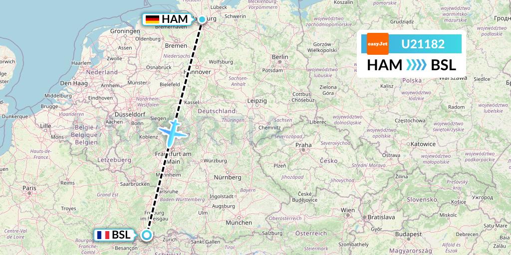 U21182 EasyJet Flight Map: Hamburg to Basel