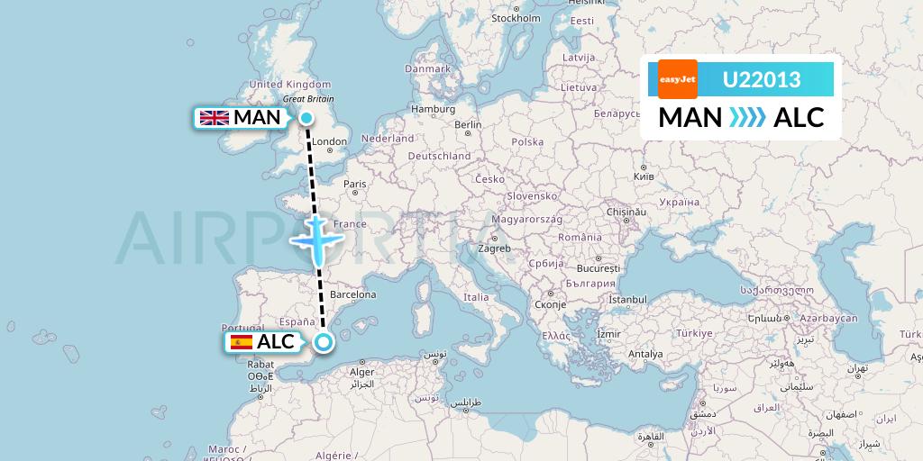 U22013 EasyJet Flight Map: Manchester to Alicante