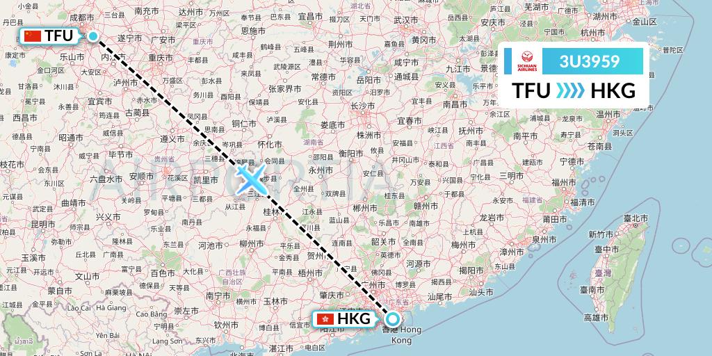 3U3959 Sichuan Airlines Flight Map: Chengdu to Hong Kong