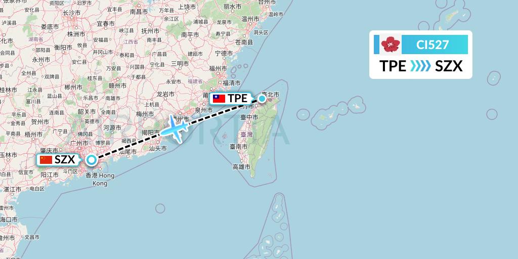 CI527 China Airlines Flight Map: Taipei to Shenzhen