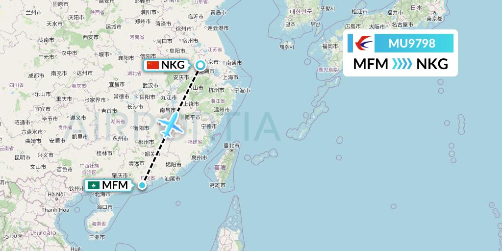 MU9798 China Eastern Airlines Flight Map: Macau to Nanjing