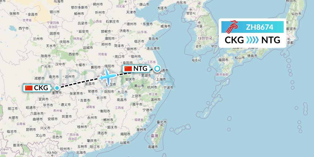 ZH8674 Shenzhen Airlines Flight Map: Chongqing to Nantong