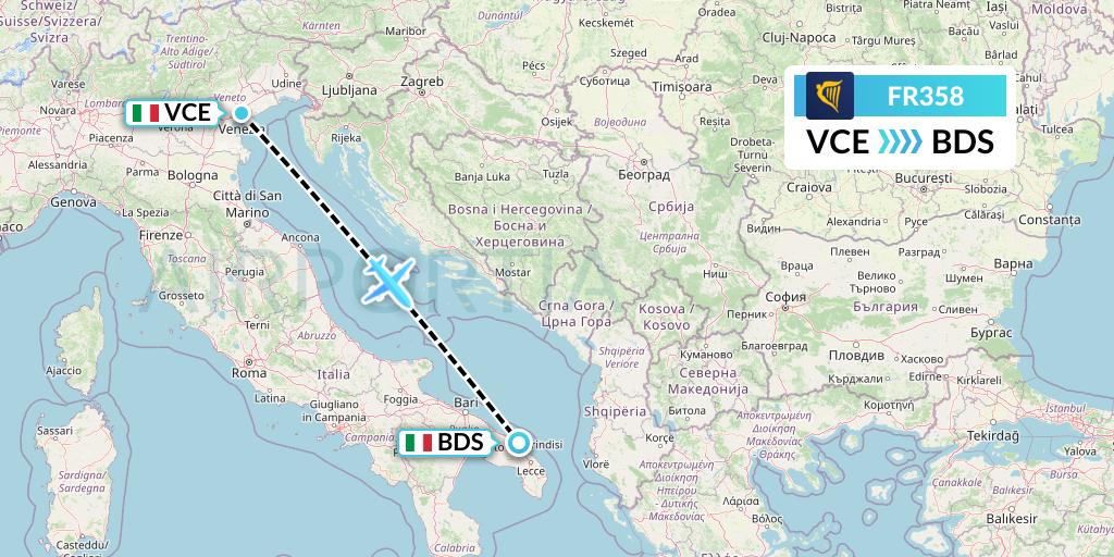 FR358 Ryanair Flight Map: Venice to Brindisi