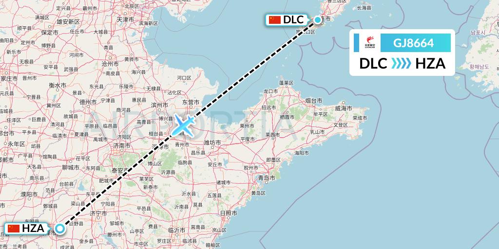 GJ8664 Loong Airlines Flight Map: Dalian to Jinan