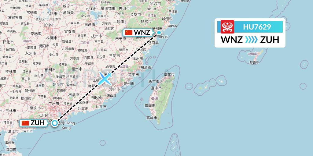 HU7629 Hainan Airlines Flight Map: Wenzhou to Zhuhai