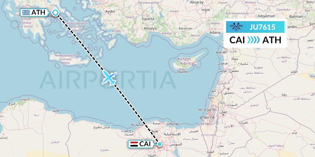 JU7615 AirSERBIA Flight Map: Cairo to Athens
