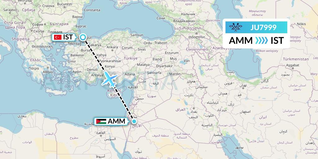 JU7999 AirSERBIA Flight Map: Amman to Istanbul
