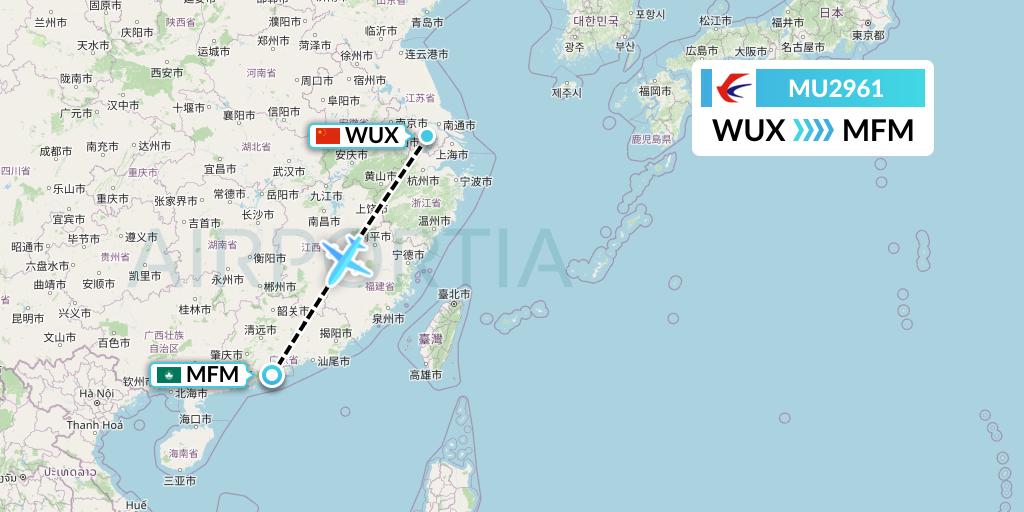 MU2961 China Eastern Airlines Flight Map: Wuxi to Macau
