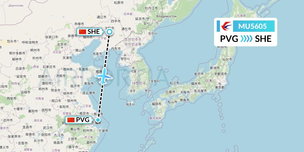 MU5605 China Eastern Airlines Flight Map: Shanghai to Shenyang