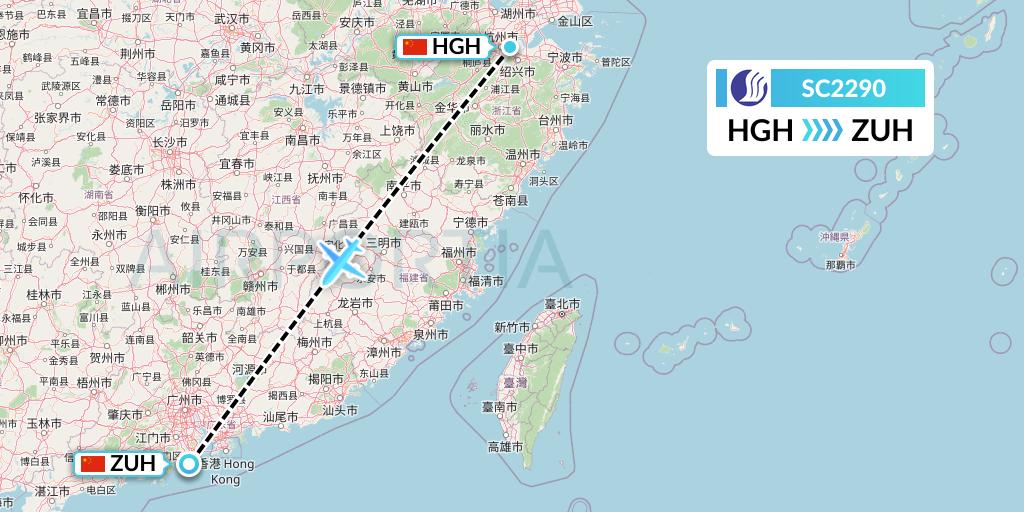 SC2290 Shandong Airlines Flight Map: Hangzhou to Zhuhai