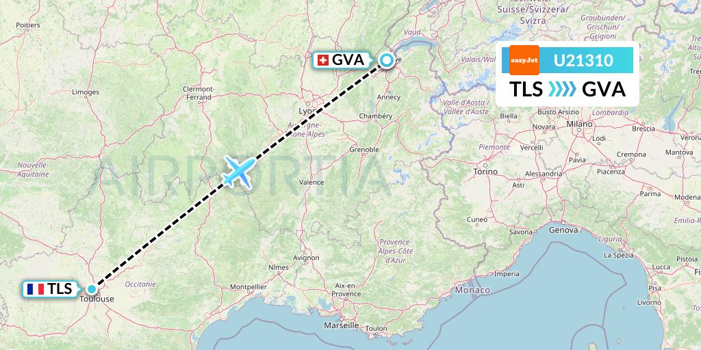 U21310 EasyJet Flight Map: Toulouse to Geneva