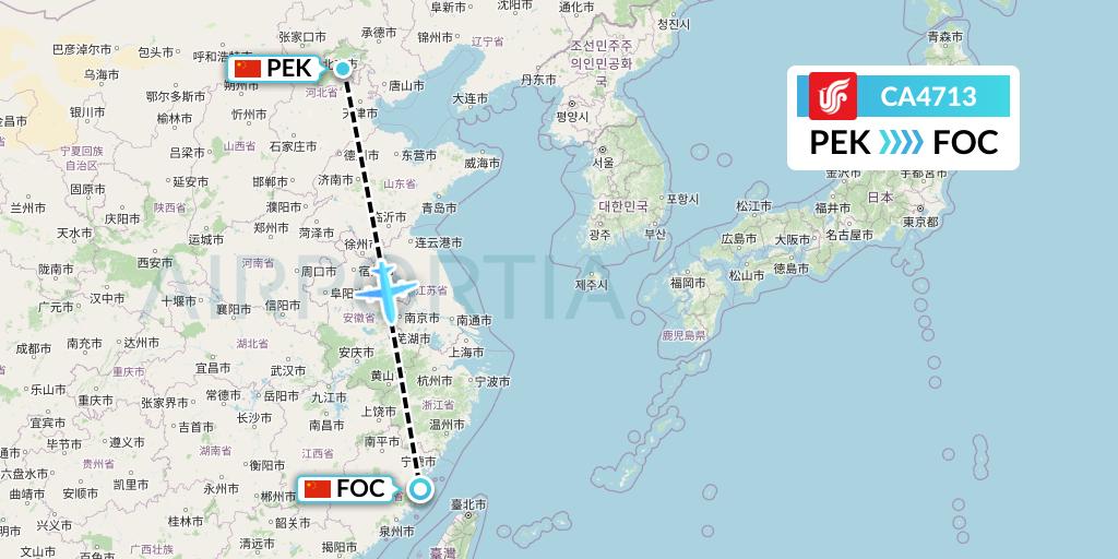 CA4713 Air China Flight Map: Beijing to Fuzhou