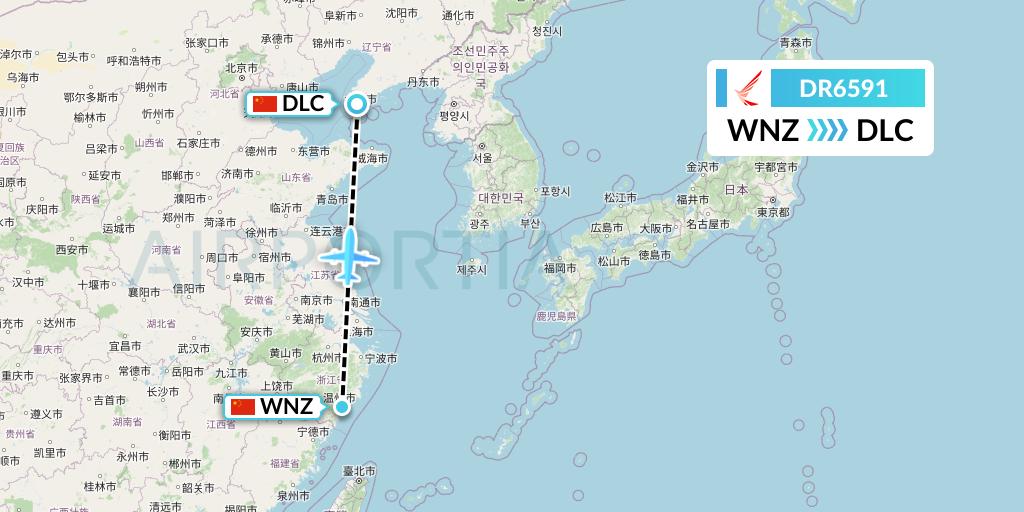 DR6591 Ruili Airlines Flight Map: Wenzhou to Dalian
