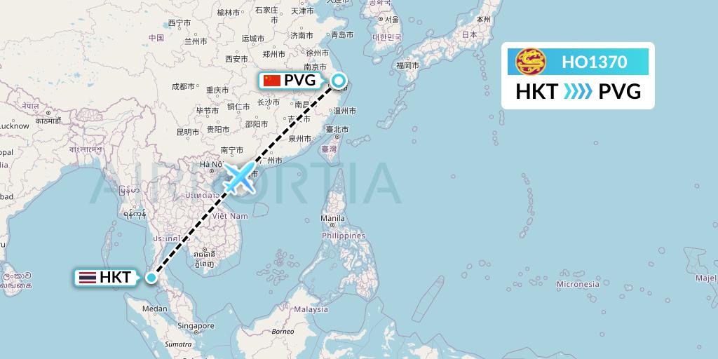 HO1370 Juneyao Airlines Flight Map: Phuket to Shanghai