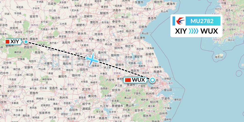 MU2782 China Eastern Airlines Flight Map: Xi'an to Wuxi