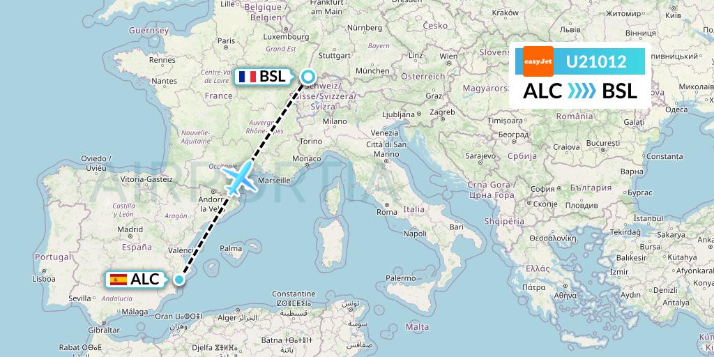 U21012 EasyJet Flight Map: Alicante to Basel
