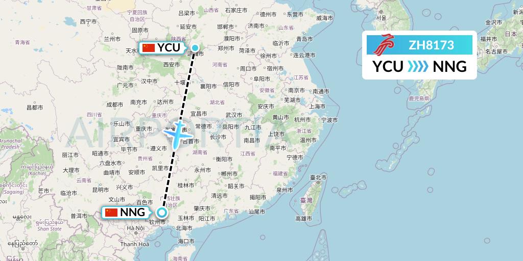ZH8173 Shenzhen Airlines Flight Map: Yuncheng to Nanning