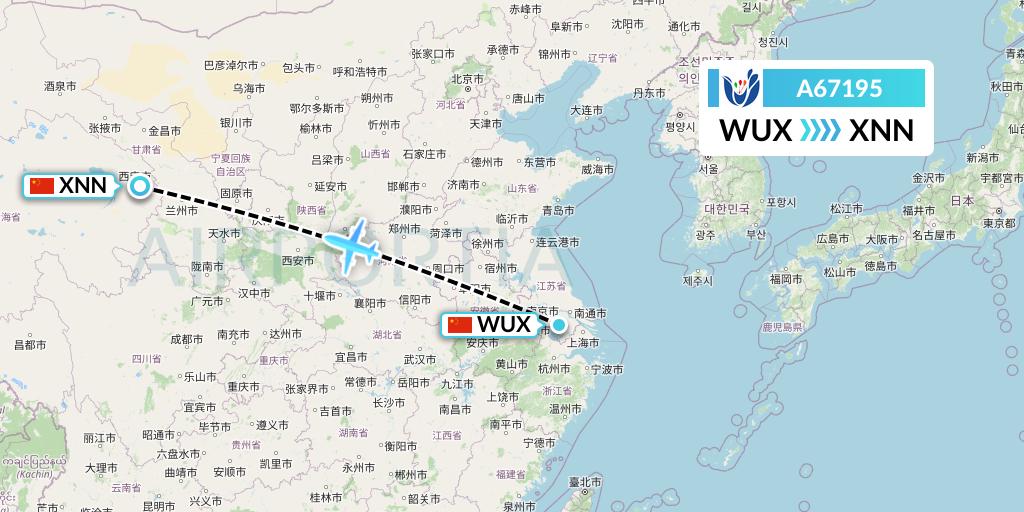 A67195 Hongtu Airlines Flight Map: Wuxi to Xining