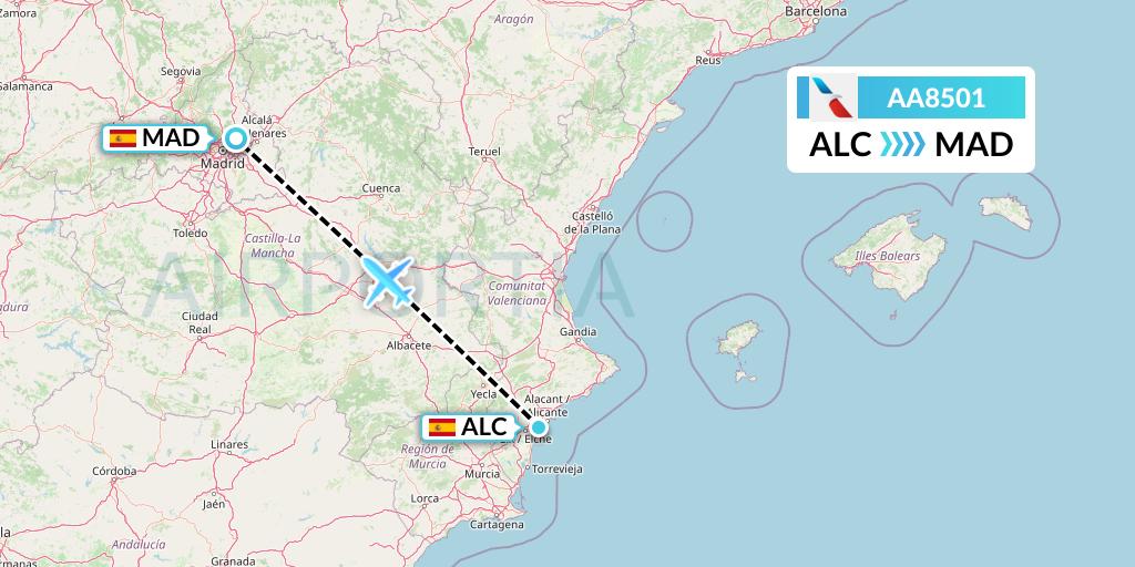 AA8501 American Airlines Flight Map: Alicante to Madrid