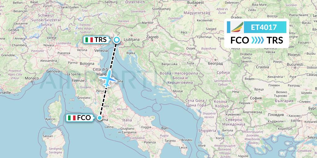 ET4017 Ethiopian Airlines Flight Map: Rome to Trieste