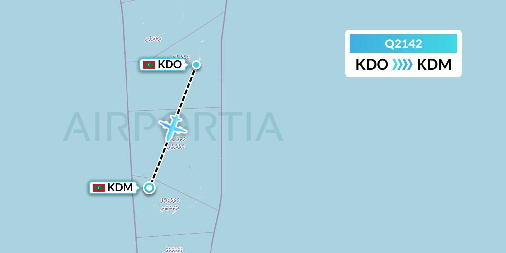 Q2142 Maldivian Flight Map: Kadhdhoo Island to Kaadedhdhoo Island