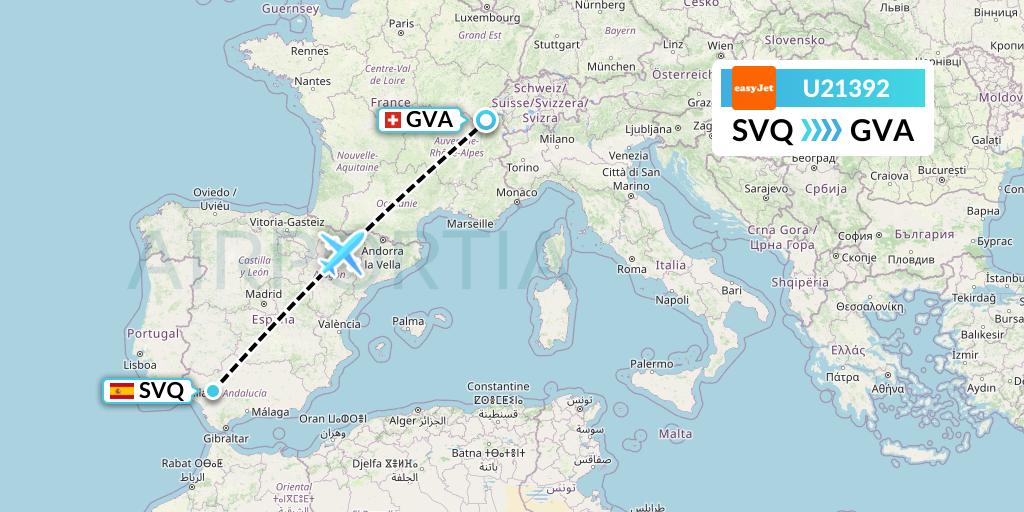 U21392 EasyJet Flight Map: Seville to Geneva