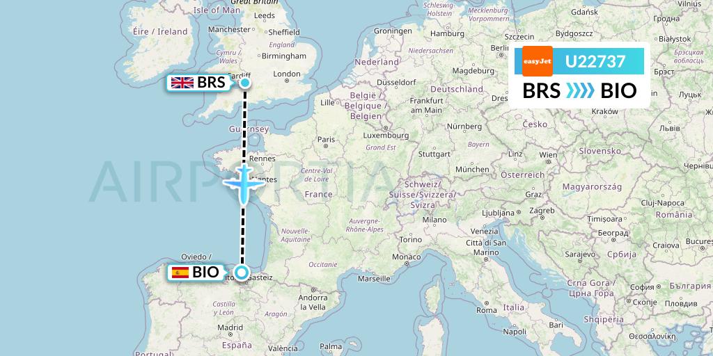 U22737 EasyJet Flight Map: Bristol to Bilbao
