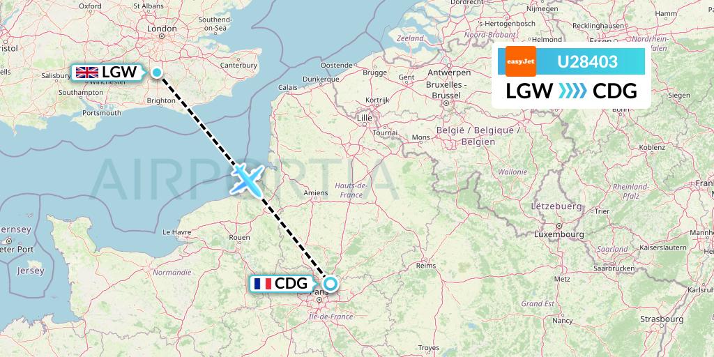 U28403 EasyJet Flight Map: London to Paris