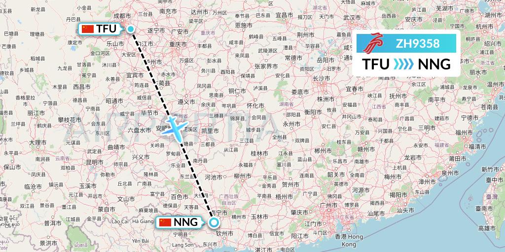 ZH9358 Shenzhen Airlines Flight Map: Chengdu to Nanning