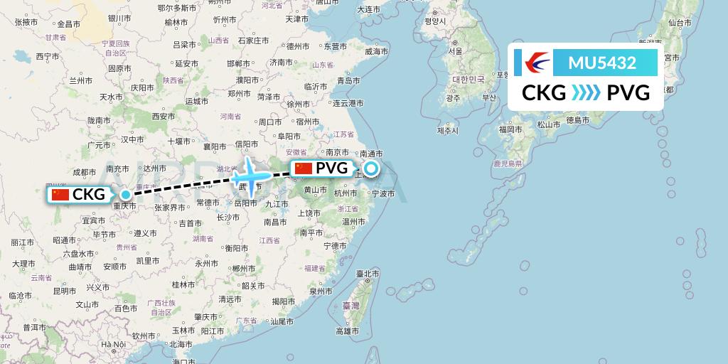 MU5432 China Eastern Airlines Flight Map: Chongqing to Shanghai
