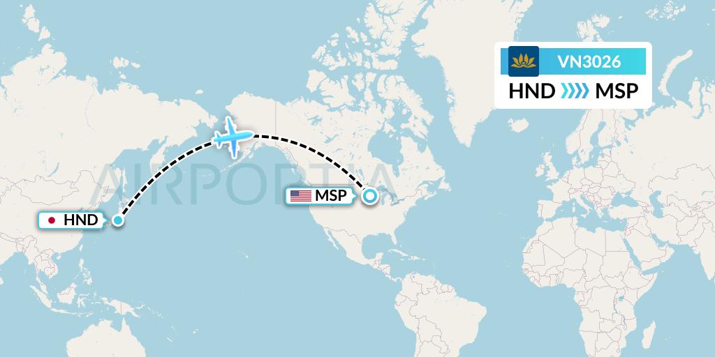 VN3026 Vietnam Airlines Flight Map: Tokyo to Minneapolis