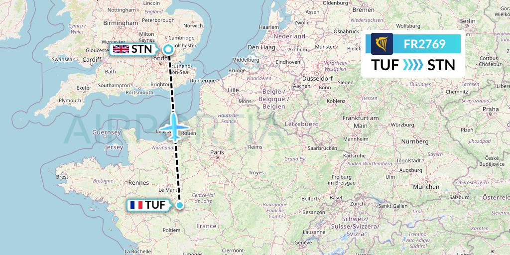 FR2769 Ryanair Flight Map: Tours to London