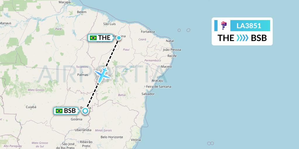 LA3851 LAN Airlines Flight Map: Teresina to Brasilia