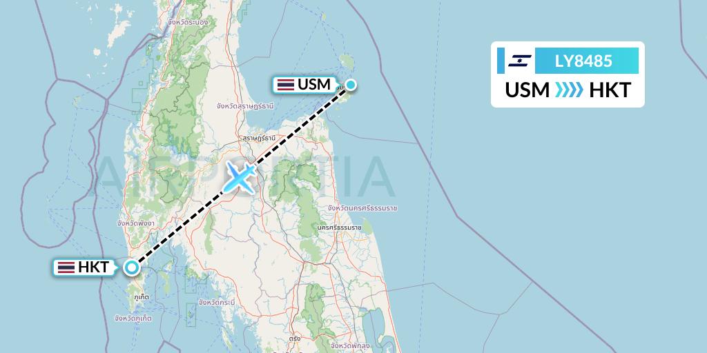 LY8485 El Al Flight Map: Koh Samui to Phuket