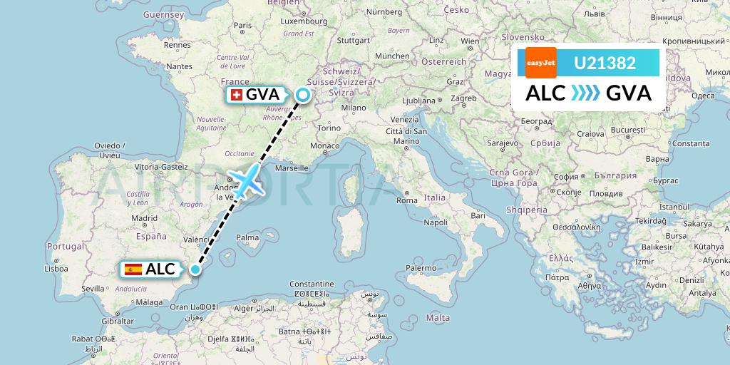 U21382 EasyJet Flight Map: Alicante to Geneva