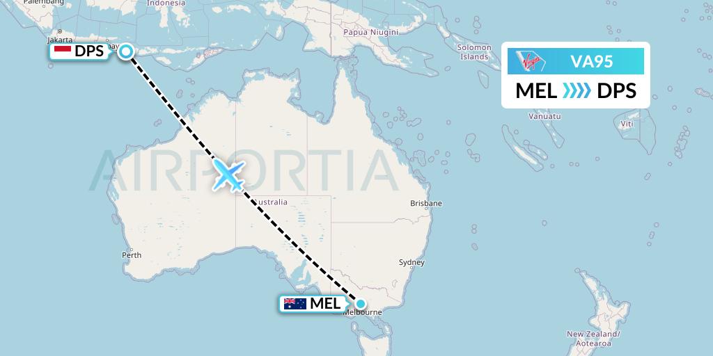 VA95 Virgin Australia Flight Map: Melbourne to Denpasar