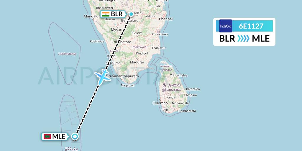 6E1127 IndiGo Airlines Flight Map: Bangalore to Male