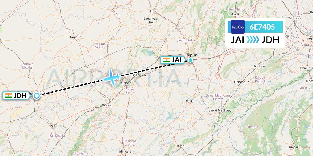 6E7405 IndiGo Airlines Flight Map: Jaipur to Jodhpur