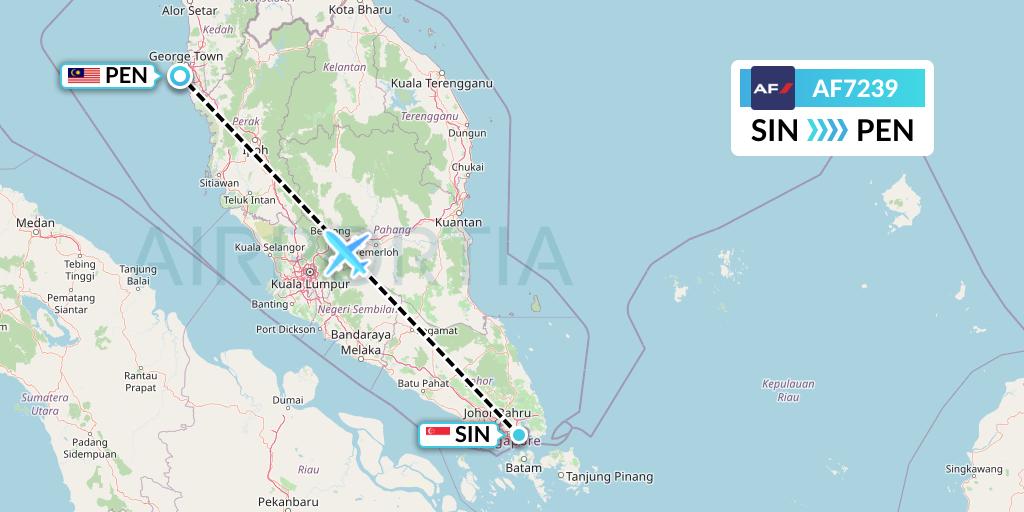 AF7239 Air France Flight Map: Singapore to Penang