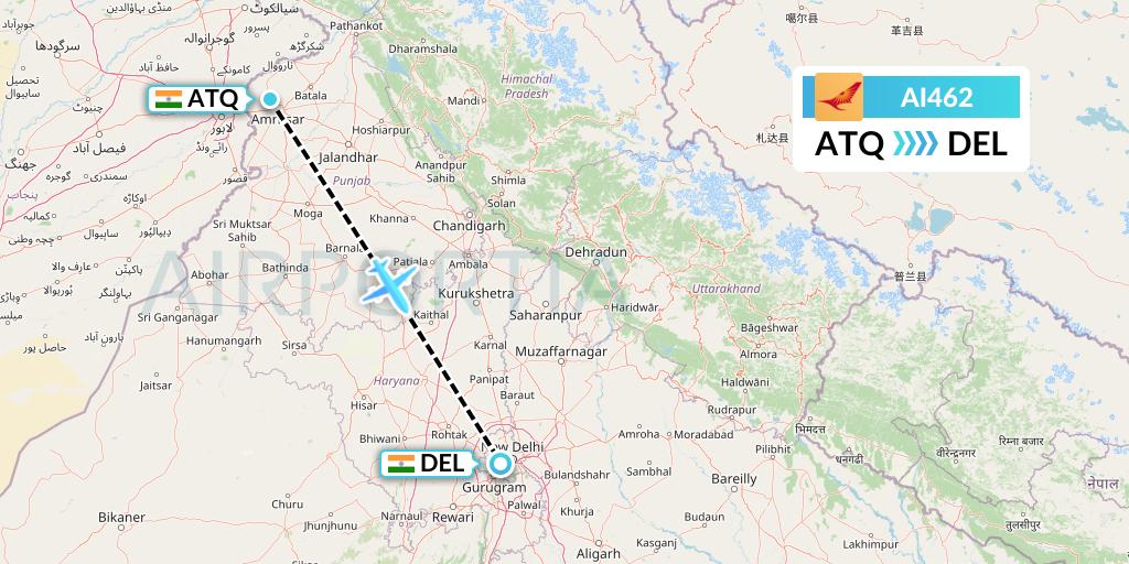AI462 Air India Flight Map: Amritsar to Delhi